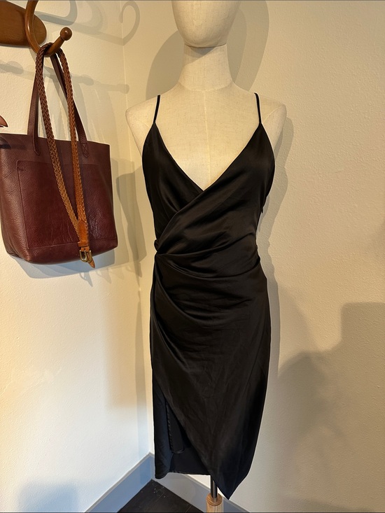 House of CB Dresses & Skirts - House of CB Black Satin Wrap Mini Dress